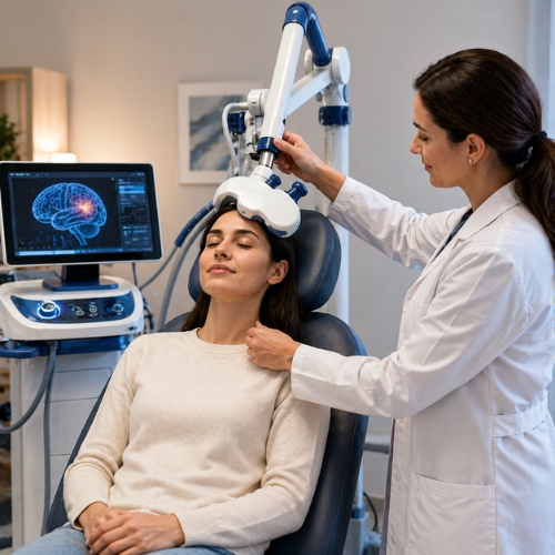 Patient receiving TMS Therapy